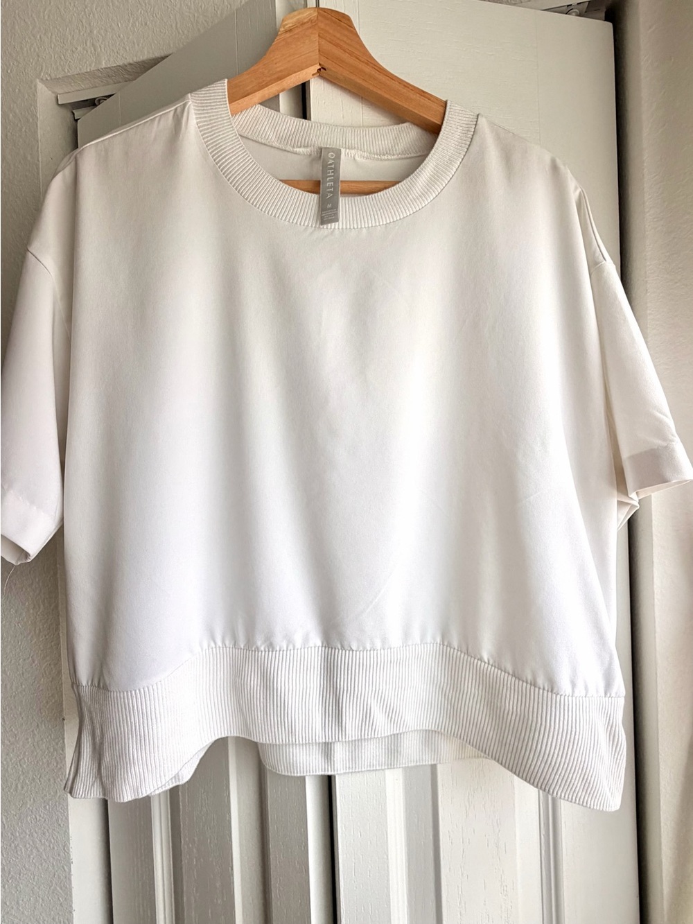 Athleta White Short-Sleeve Boxy Sweatshirt